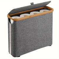 Cesta De Almacenamiento Grande Con Estante Y Porta Papel De 12 Rolls De Tissue Cubierta De Tela Oxford Y Bamboo - details 7