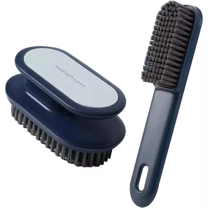 Cepillo de cerdas suaves para ropa, cepillo quitamanchas para zapatos, juego de suministros de limpieza, cepillos de nailon con agarre cómodo para prendas de tela, paquete de 2 (azul) - 1