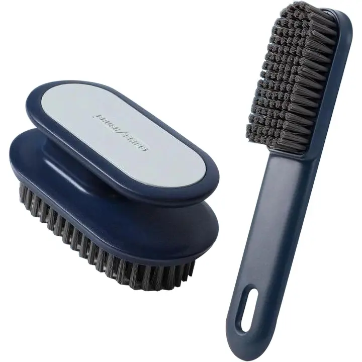 Cepillo de cerdas suaves para ropa, cepillo quitamanchas para zapatos, juego de suministros de limpieza, cepillos de nailon con agarre cómodo para prendas de tela, paquete de 2 (azul) - 1