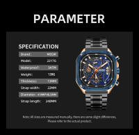 Reloj De Cuarzo Para Hombre MEGIR En Acero Inoxidable Resistente Al Agua Con Dial Cuadrado Luminoso Cronógrafo Y Fecha Manos Luminosas - details 6