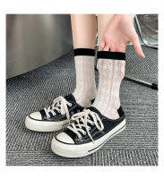 Calcetines De Punto Para Mujer De Color Contraste Medio Tubo Verano Transpirables De Algodón Y Poliéster Calcetines Casuales Para Primavera Y Verano - details 6