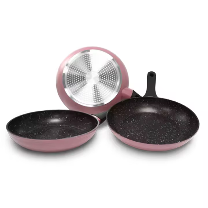 Set de sartenes Elite: 3 piezas de 22, 24 y 26 cm, aptas para inducción, sin PFOA, disponibles en Rosa y Azul - 1