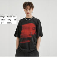 Camiseta Negra Washed Para Hombres 2024 Estilo Harajuku Streetwear Con Diseño Rojo Cara Vintage Coton Unisex Tops Hipster Y2K - details 3