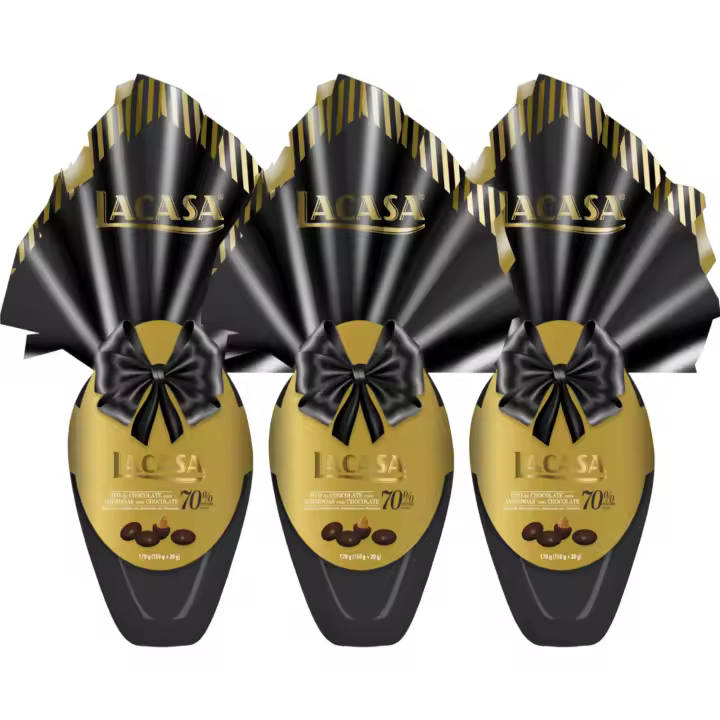 Pack de 3 Huevo de Pascua Lacasa Chocolate 70% cacao · 170 g. - 1
