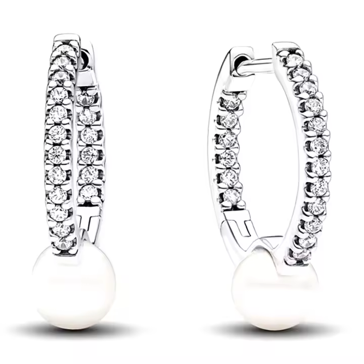 Pandora 293171C01 Pendientes de aro de plata de ley con perlas 5.9*20.2*17.5 mm - 1