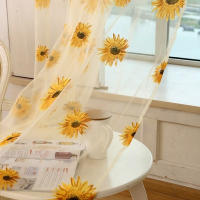 2PCS Cortinas De Ventana De Girasoles Telas Voile Tulle Translúcidas Para Hogar Y Habitaciones 100*200cm Modernas Y Elegantes - details 3