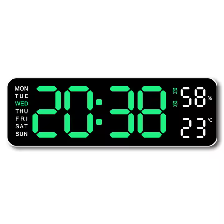 Reloj de pared Digital Grande, Pantalla de temp y humedad Semana, Brillo ajustable, Mesa Electrónica LED, despertador - 1