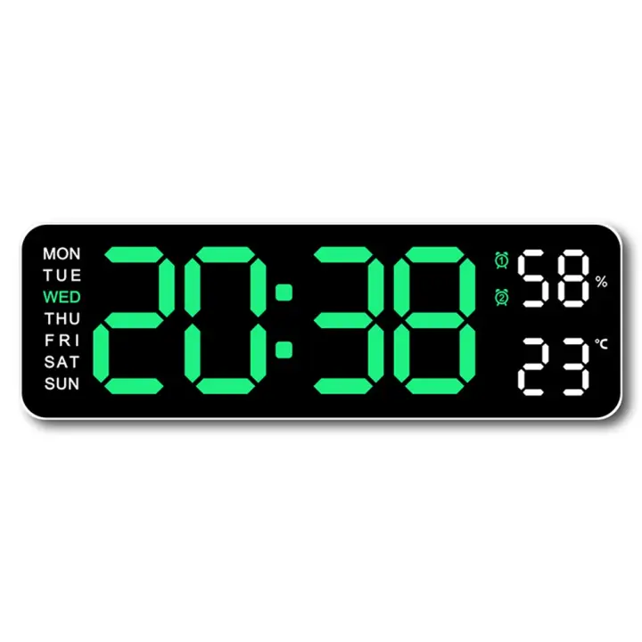 Reloj de pared Digital Grande, Pantalla de temp y humedad Semana, Brillo ajustable, Mesa Electrónica LED, despertador - 1