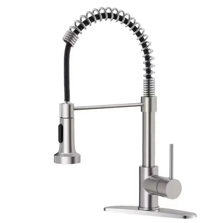 Grifo de Cocina con Manguera Retráctil, Monomando, Acero Inoxidable, Válvula de Cerámica, Superficie de Níquel Cepillado, Perfecto para Fregaderos de Barra, Granjas y Uso en Vehículos Recreativos - 1