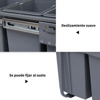 HOMCOM Papelera de Cocina Cubo de Basura para la Cocina 3 Contenedores de Reciclaje 1x20L y 2x10L Clasificación de Residuos Metal y Plástico 48x34,2x41,8 cm Gris - details 2