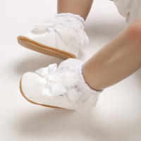 Zapatos De Princesa Para Bebé Niña En Lace Blanca Mocasines Con Lazo Y Borde Antideslizante De Goma Primera Calzado Para Caminar - details 90