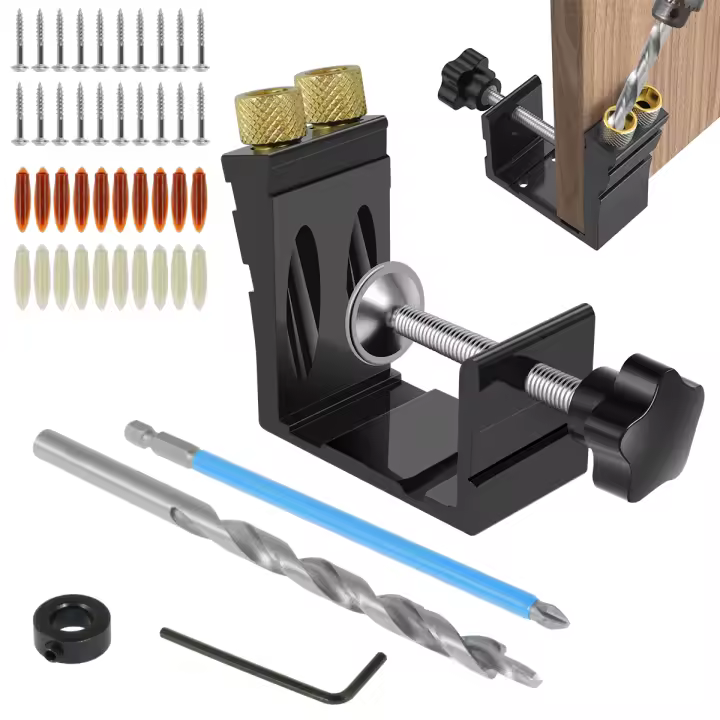 Juego De Guía De Taladro Para Agujeros De Bolsillo 15° Ángulo Negro Herramientas De Carpintería DIY Con Brocas De Metal - 1