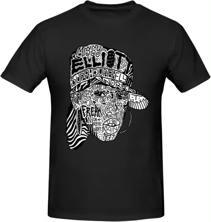 Camiseta de Missy Elliott para hombre y mujer, Camisetas estampadas, Camiseta de algodón suave, regalo negro - 1