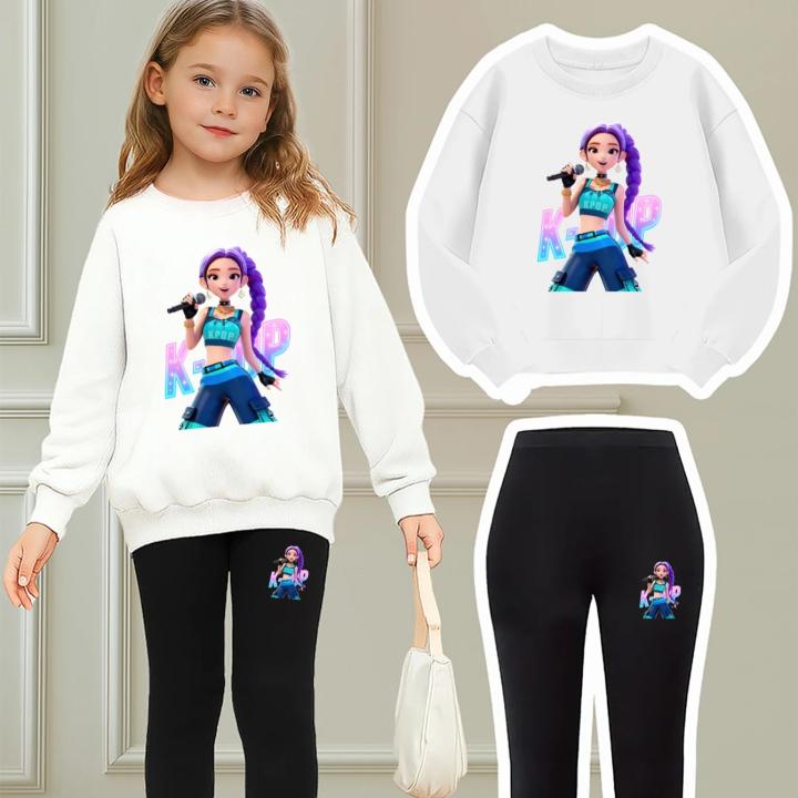 Conjunto De Ropa Para Niñas Con Elementos De K-Pop Y Anime Sudadera Con Estampado De Idolos Y Leggings Cómodos Para El Hogar Y Versátiles Para Salir