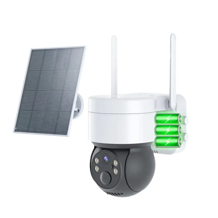 Cámara wifi de Vigilancia Solar Exterior Inalámbrico con Visualización de 360 °, Detección de Movimiento, 2K Visión Nocturna, Audio Bidireccional, - 1