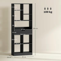 HOMCOM Estantería para Libros Librería con Cajón y 9 Compartimientos de Almacenamiento Librería Estantería para Salón Oficina Estudio 60x26x158 cm Negro - details 2
