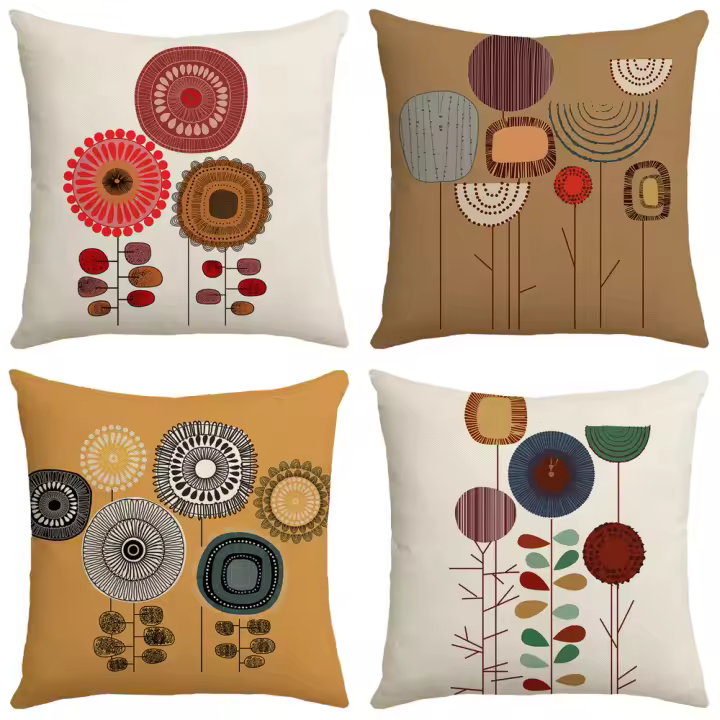 4 piezas de lino simple Impresión digital Fundas almohada, cojines de sofá para la decoración del hogar - 1