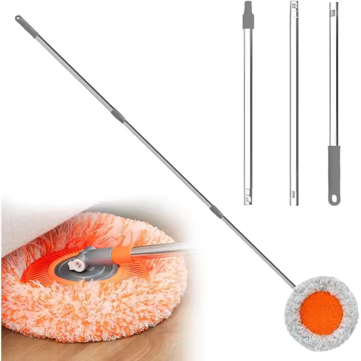 Trapeador de limpieza ajustable y giratorio de 360°, limpiador de pared con mango largo, para pisos, puertas, ventanas, techos y baños (naranja (50-95 cm)) - 1
