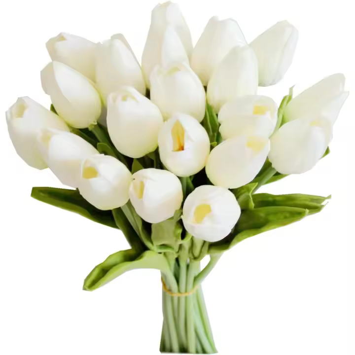 20 piezas de flores blancas artificiales de tulipán de seda de 13,5 pulgadas para el Día de la Madre, Pascua, San Valentín - 1