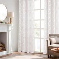Cortinas Salon Modernas con Bordado de Hojas 2 Piezas, Lindas Cortinas Visillos Dormitorio Matrimonio con Ojales, Cortinas Translucidas Salón con Hojas Motivos Blanco - details 0