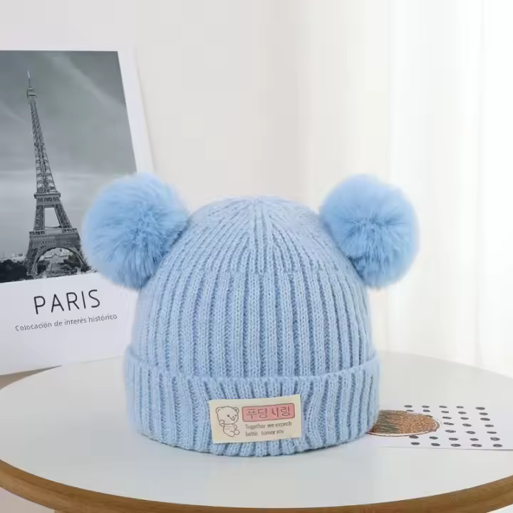 Gorro De Punto Para Bebés Niñas Otoño Invierno Con Pompón Bonnet Infantil Accesorios Nuevos Warmer Para Niños Cabezas Estilo Cute - 1