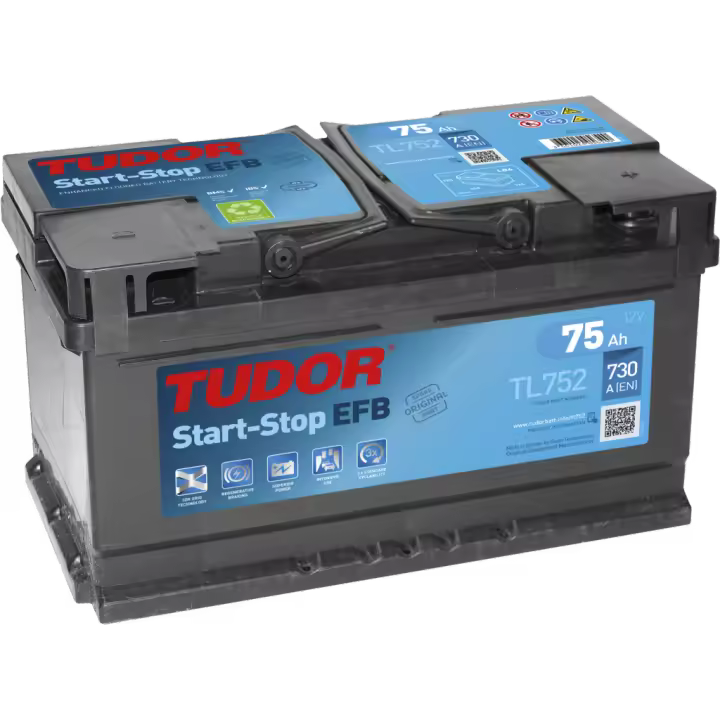 Batería de coche Tudor TL752 Start-Stop EFB. Tecnología EFB. 12V - 75Ah/730A (EN) Caja LB4 - 1