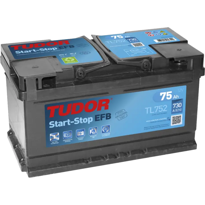 Batería de coche Tudor TL752 Start-Stop EFB. Tecnología EFB. 12V - 75Ah/730A (EN) Caja LB4 - 1