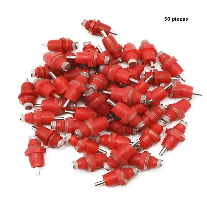 50 Pcs Bebederos De Pollo Con Dispensador De Agua Automático Bebederos De Pico Para Aves De Corral Material Plástico Y Acero Inoxidable Rojo - 1