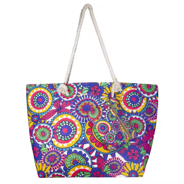 SUN & SURF Bolsa Playa Gran Capacidad con Cremallera 60x40x20cm y monedero a conjunto. Capazo Playa Verano. Asas Cuerda de Hombro. Bolsillos Interiores Cremallera - 1