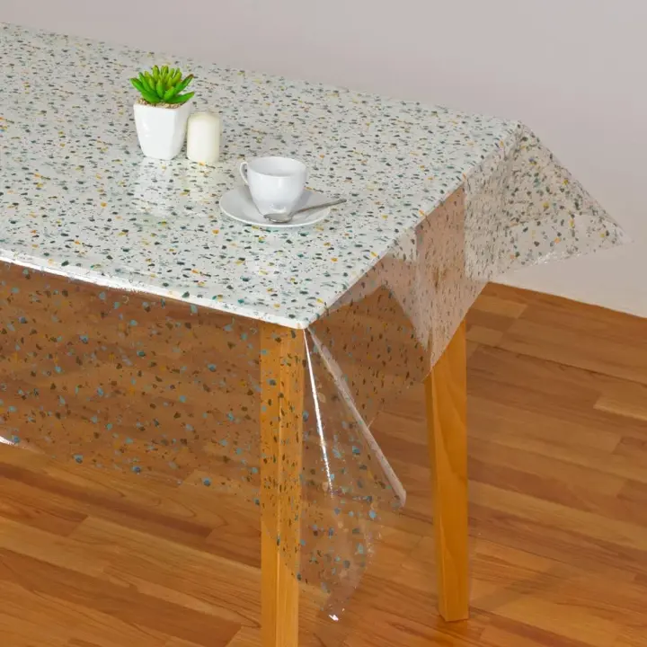Mantel Hulehule Tex - Transparente Resistente al Agua Anti manchas PVC Terrazo Aqua - 1
