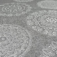 LaFábricadelasTelas - Falda Mesa Camilla Rectangular Primavera Verano Loneta estampada mandalas algodón color beige y gris. Faldón Faldilla enagüilla - details 2
