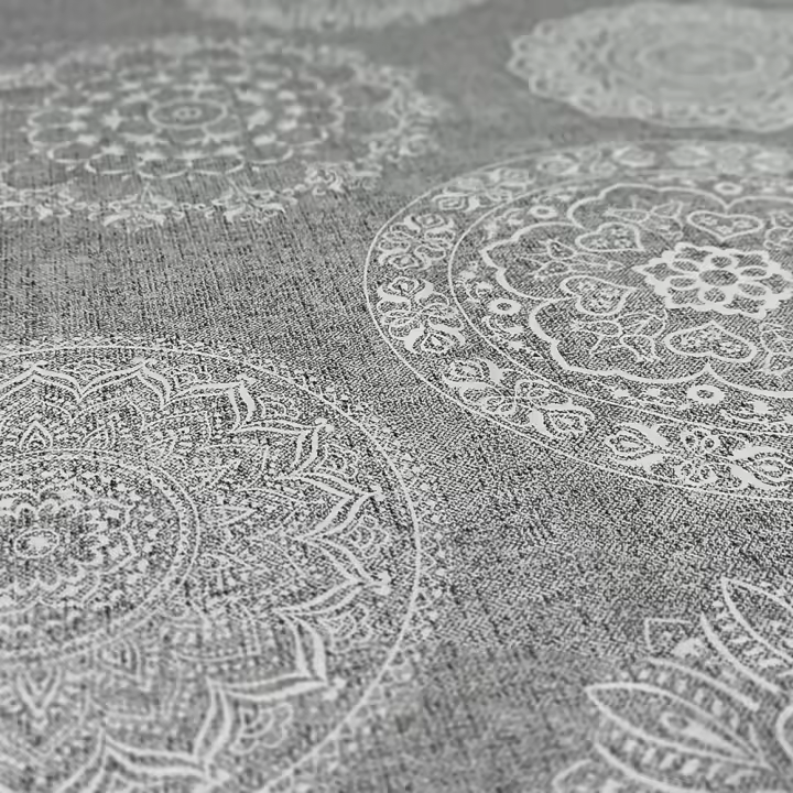 Lafabricadelastelas- loneta Mandala por metros algodón estampado color gris y beige, lavable, tejido de calidad, decoración hogar cocina, salon, comedor. Hecho en España. - 1