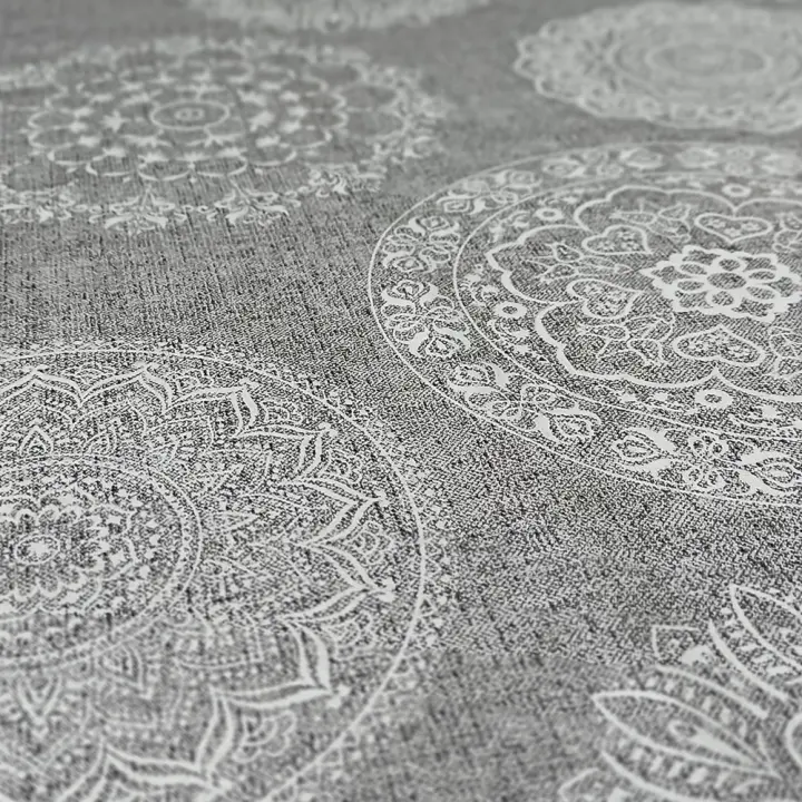 Lafabricadelastelas- loneta Mandala por metros algodón estampado color gris y beige, lavable, tejido de calidad, decoración hogar cocina, salon, comedor. Hecho en España. - 1