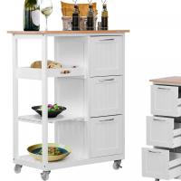 Isla de cocina de madera, 3 cajones y 3 estantes abiertos, bandeja extraíble, blanco, carro de almacenamiento con cajones y estantes para cocina, 67x37x87,5 cm, Miadomodo - details 0