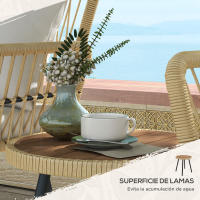 Outsunny Conjunto de Mesa y Sillas de Jardín Exterior Juego de 3 Piezas Sillas y Mesa de Ratán con 2 Sillas 1 Mesa de Centro Redonda y Cojines para Terraza Césped Balcón Natural - details 4