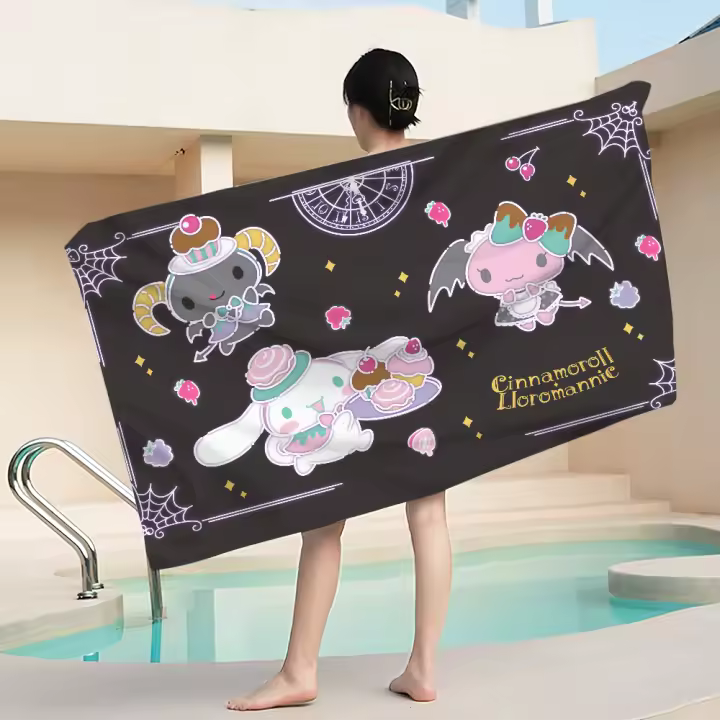 Toalla De Algodón Suave MINISO Sanrio Cinnamoroll Portátil Para Playa Gimnasio Natación Hogar Tamaño Rectangular Estilo Anime - 1
