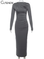 Vestido Largo Elegante Para Mujer NIBBER Con Cuello Redondo Y Patchwork Ajustado Para Noche Traje De Fiesta Vestidos - details 1