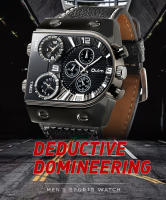 Reloj De Pulsera Para Hombre Oulm Tamaño Grande Con Correa De Cuero Deporte Al Aire Libre Múltiples Zonas Reloj Casual - details 0