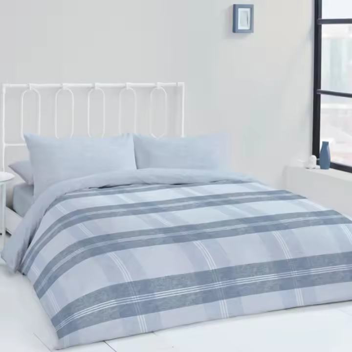 Funda Nórdica TARTAN Textil Blanca 50% Poliéster 50% Algodón - Dos Tonos - Reversible - Cama 90 Cm - 1