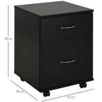 HOMCOM Cajonera de Oficina y Hogar Tipo Archivador de Madera Móvil con Ruedas y 2 Cajones 41x39x58cm Negro - details 2