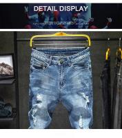 Jeans Skinny Para Hombre Con Agujeros Y Desgaste En Azul Destacados Pantalones De Denim Para Calle Moda Hip Hop Talla Media Longitud Completa - details 3