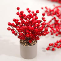 Flores Artificiales Rojas Y Bayas De Cerezo Para Adornos De Navidad DIY Corona De Navidad Decoración De Hogar Para Año Nuevo 2025 - details 0