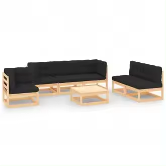 VIDAXL 3083822 conjunto de muebles de exterior 7 piezas modulares de madera de pino con cojines color gris antracita - 1