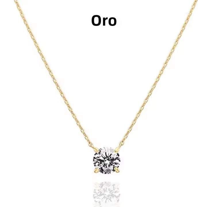 Collar De Lujo Diamante Solitario De 1.5 Carrats (7.3mm) Para Mujer Platinado En Oro Cubic Zirconia Collar Elegante Y Delgado - 1