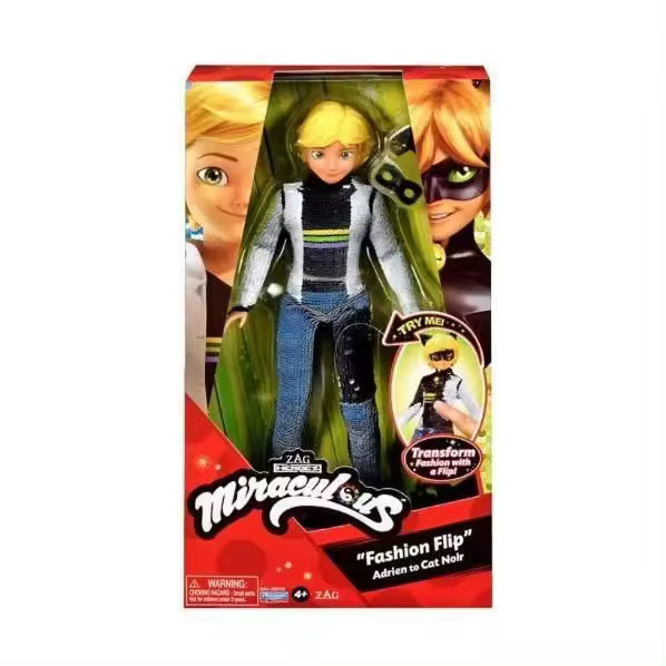 Miraculous Lady bug y Cat Noir – Muñeco con Lentejuelas – Adrien – Muñeco de 26 cm - 1
