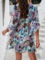 Vestido A-Line De Pierna Larga Para Mujer Con Estampado Floral Elegante Cuello V Manga Corta Estilo Casual Vestido De Verano Primavera - details 19