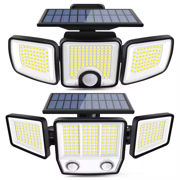 Luces Solares Exterior Impermeables Super Brillantes Con Sensor De Movimiento 3 Cabezas Ajustables Iluminación De 270° Amplia Fuente De Energía Solar ABS LED Duración De Vida De 2 Años - 1