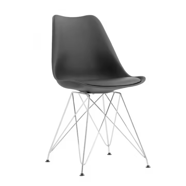 ORION91 Silla VEGA Estructura Cromada Asiento Acolchado Piel Sintética Color Negro 🖤 – 48 x 41 x 82 cm Comedor Oficina Salón Teletrabajo Cocina - SpazioLuzio - 1