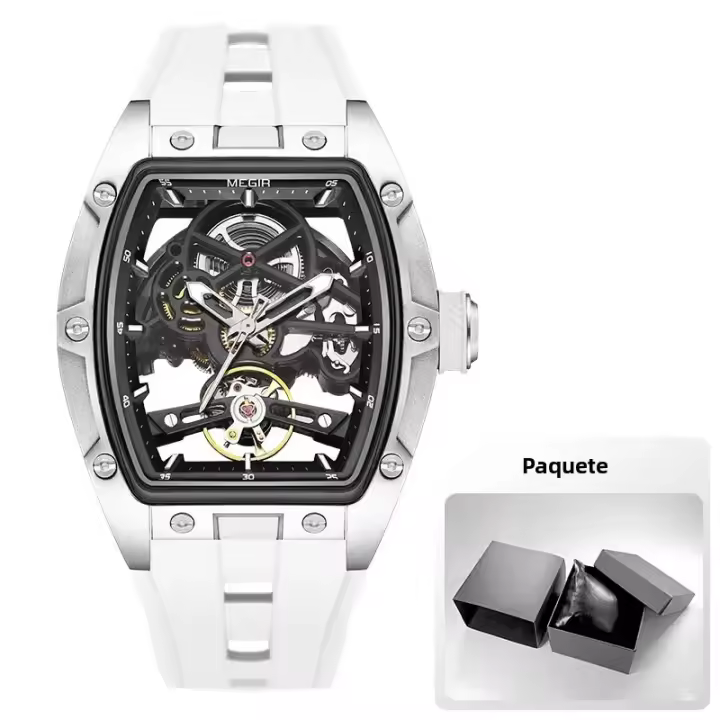 Reloj Mecánico Para Hombre MEGIR Con Carcasa De Acero Inoxidable Y Correa De Silicona Dial Skeleton Resistente Al Agua Deportivo - 1