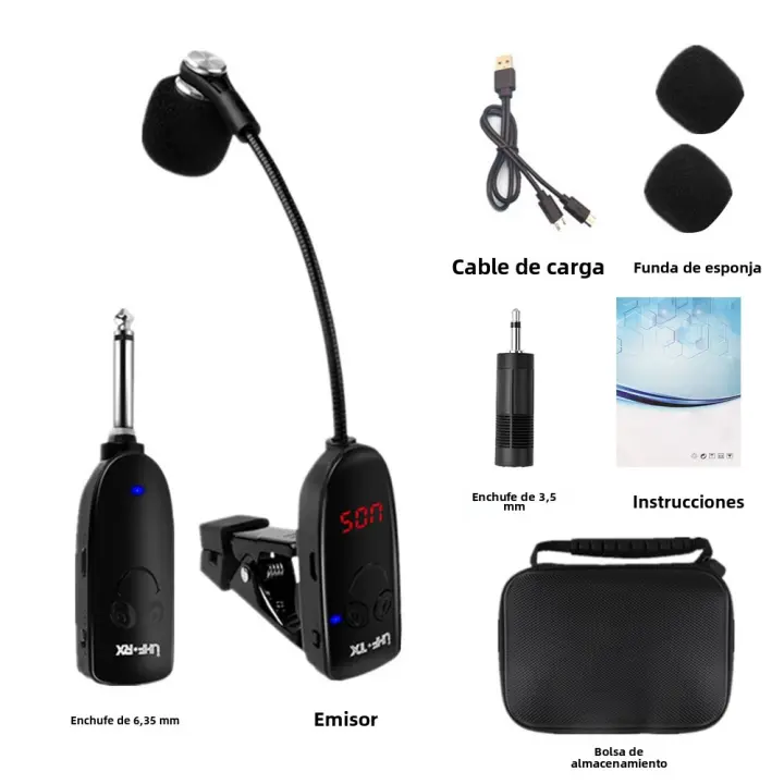 Receptor Transmisor Inalámbrico UHF Para Saxofón Y Trumpet 50M Rango De Alcance Microfono De Instrumentos Musicales Plug And Play - 1